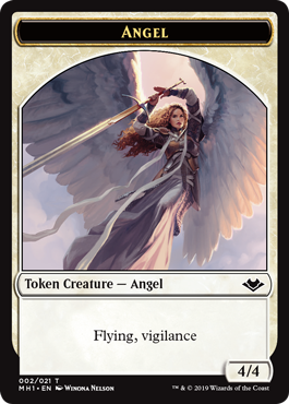Angel (4/4, flying, vigilance) // Goblin (1/1)