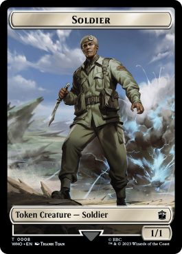 Soldier (1/1, white) // Dinosaur (2/2, flying, haste)