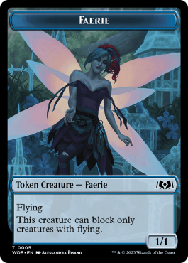 Faerie (1/1, vol, can block only creatures with flying)