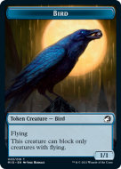 Bird (1/1, flying, can only block creatures with flying) // Wolf (2/2, green)