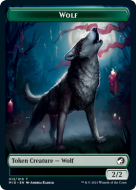 Wolf (2/2, green) // Vampire (3/1, trample, lifelink, haste)