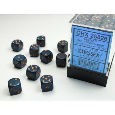 set 36 des d6 12mm opaque bleu poussiere et cuivre chessex 