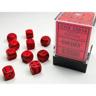 set 36 des d6 12mm opaque rouge et noir chessex 