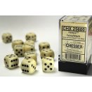 Opaque Polyhedral Ivory/black 12 16mm D6 Set - Chessex